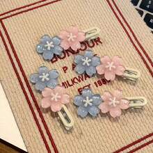 3pcs Romantic Pink Sakura Hair Clips, Cute Side Bangs Hairpins For Girls, School Stuff, Pink Hair Clips - Multicolor - View 1