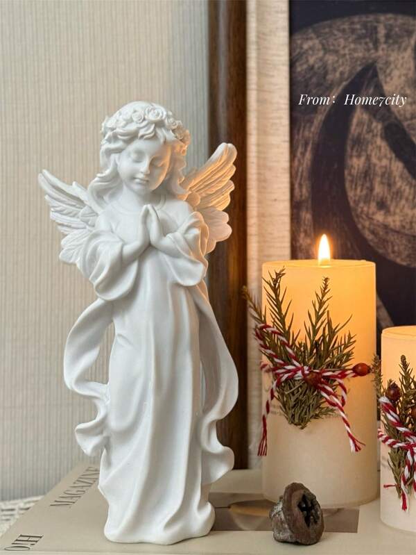 Ornamento de Anjo de Escritório da Deusa da Sorte, Decoração Doméstica da Fada da Fortuna, Objeto de Oração da Anjo Deusa com Acabamento Perolado, Decoração de Mesa de Resina