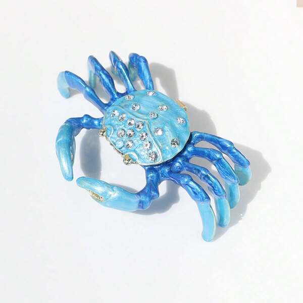 1pc Painted Enameled Crab Shape Decorative Hinged Jewelry Trinket Box Accented With Austrian Crystals Unique Gift For Home Decor