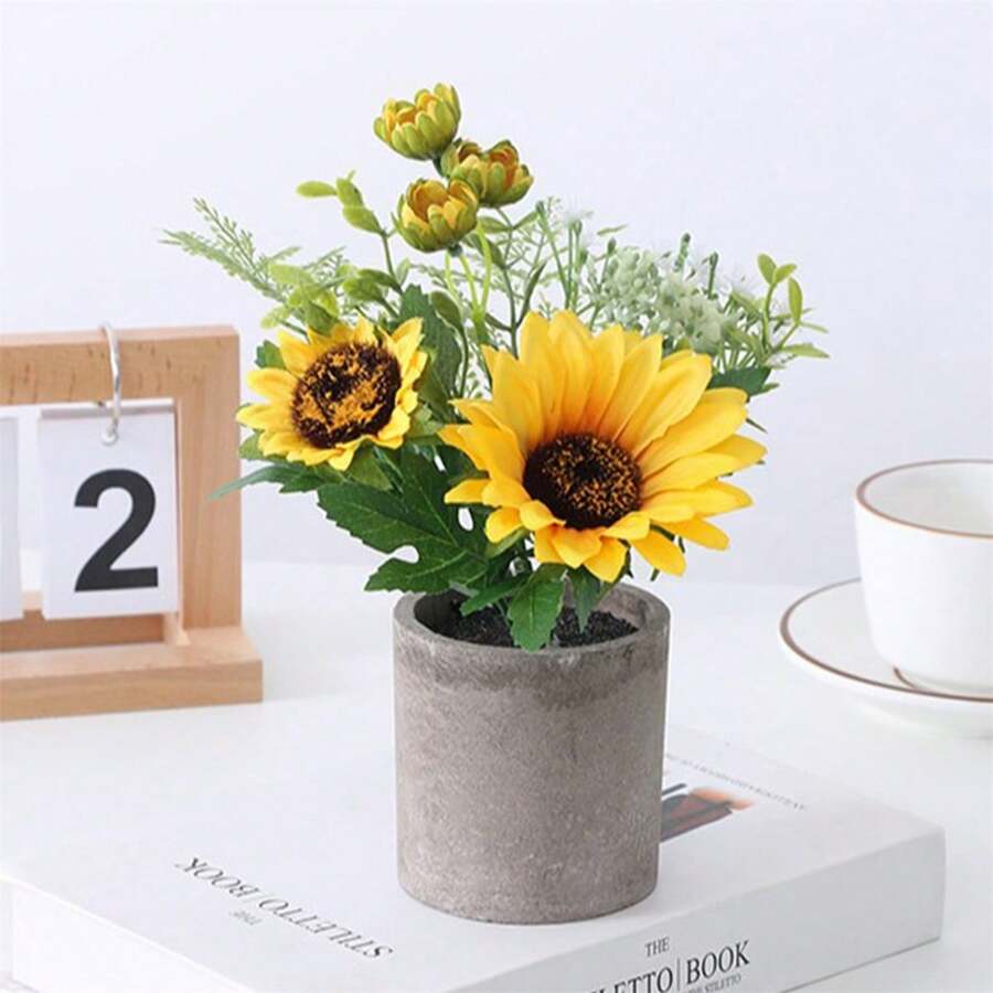 Sunflower Simulation Plastic Flowerpot Home Dining Table Fake Flower Small Bonsai Decoration