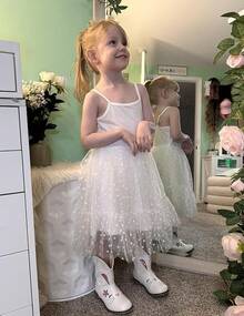 2025Toddler Girls Tulle Dress Rainbow Tutu Birthday Princess Dresses Formal Photo Shoot Outfit Summer Clothes 2-6T'Sprout Style' - 白色 - 心型薄紗 - 查看 7