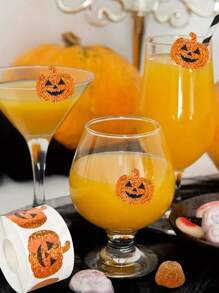 500 张/卷全息南瓜贴纸，可重复使用的橙色闪光贴纸，适用于万圣节派对装饰，适用于工艺品、剪贴簿、信封和礼品，耐用粘合剂 - 适用于笔记本电脑、信封、杯子、剪贴簿、派对 - 非常适合用作礼物和装饰品！