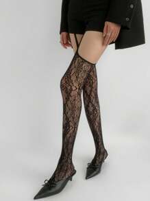 1 pieza Pantimedias de telaraña jacquard de estilo gótico oscuro Y2K, medias de red de portaligas para mujer, adecuado para ropa de calle y Halloween