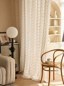 新款法式亚麻薄纱窗帘，彩虹糖纱刺绣 - 多功能杆设计，适合所有季节客厅、卧室、阳台装饰和餐厅窗帘