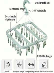 1pc Rotating 32-Clip Plastic Drying Rack, Multifunctional Clothes Hanger, Space-Saving Folding Hanger For Socks, Underwear And Small Garments, Suitable For Bedroom, Clothing Store, Birthday, Party, Thanksgiving, Friend, Christmas, New Year Gift