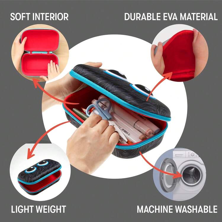 - Estuche para lápices de bestia para niños |   Estuche para lápices para la escuela |   Bolsa organizadora para lápices |   Bolsa para lápices de gran capacidad - Azul claro - Añade 2