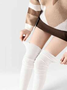 1-3 Paar Damen einfarbige gestrickte Patchwork Überknie-Socken, dekorative Knie-Hohe-Socken, Y2K College Stil, Mode Accessoires, Patchwork Teil in regulärer Dicke, stapelbar für besseres Aussehen, 6 Farboptionen, geeignet für niedliche Mädchen, Alltagsmode
