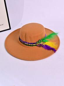 1 件男女通用纯色圆顶平檐帽，带链条，紫绿色，适用于狂欢派对、化妆舞会、活动、郊游、聚会、约会、拍照、四季高顶礼帽