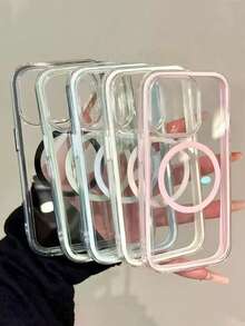 1 件时尚奢华纯色磁性透明全覆盖手机壳，适用于 17/17 Air/17 Pro/17 Pro Max/16 16 Pro 16 Plus 16 Pro Max 15 14 13 11 12 Pro Max，无线充电盖，防震，夏季多巴胺 - 粉色 - 查看 4