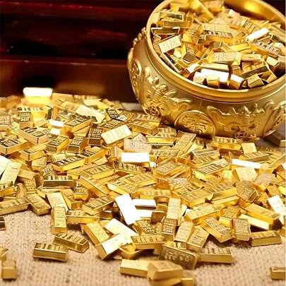 100/50 片迷你金条，小巧尺寸 0.4 英寸*0.2 英寸，仿真金条，适用于海盗赌场主题派对装饰、万圣节派对装饰、风水招财装饰、家居及办公室幸运符，是完美的节日礼物。