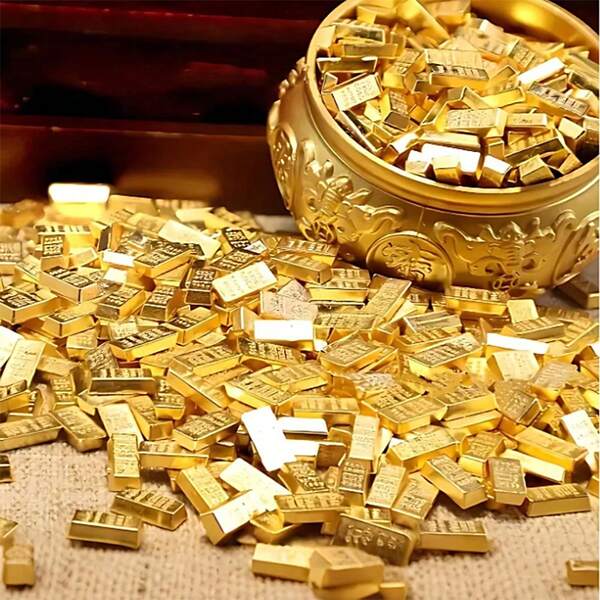 100/50pcs Mini Golden Alloy Bars, 0.4"*0.2"Simulated Gold Bars,Fake Gold Bars For Pirate Casino Theme Party Decorations,Halloween Party Decor,Feng Shui Wealth Decor, Lucky Charm For Home & Office, Perfect Holiday Gift