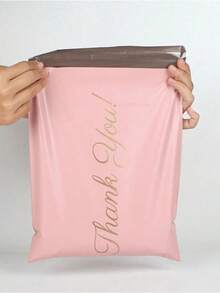 100pcs Sealed Express Delivery Bags, Gold Thank You & Pink Gift Packaging Bags, Thickened Waterproof Packaging Bags, Suitable For Express Logistics Packaging, Wedding Birthday Party Gifts Packaging, Daily Supplies Packaging - Pink - View 2