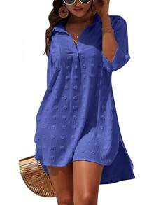 Women's Swimsuit Cover - Ups White Chiffon Bikini Swimwear Beach Dress Outfits Summer 6HQS - 寶石藍 - 查看 1