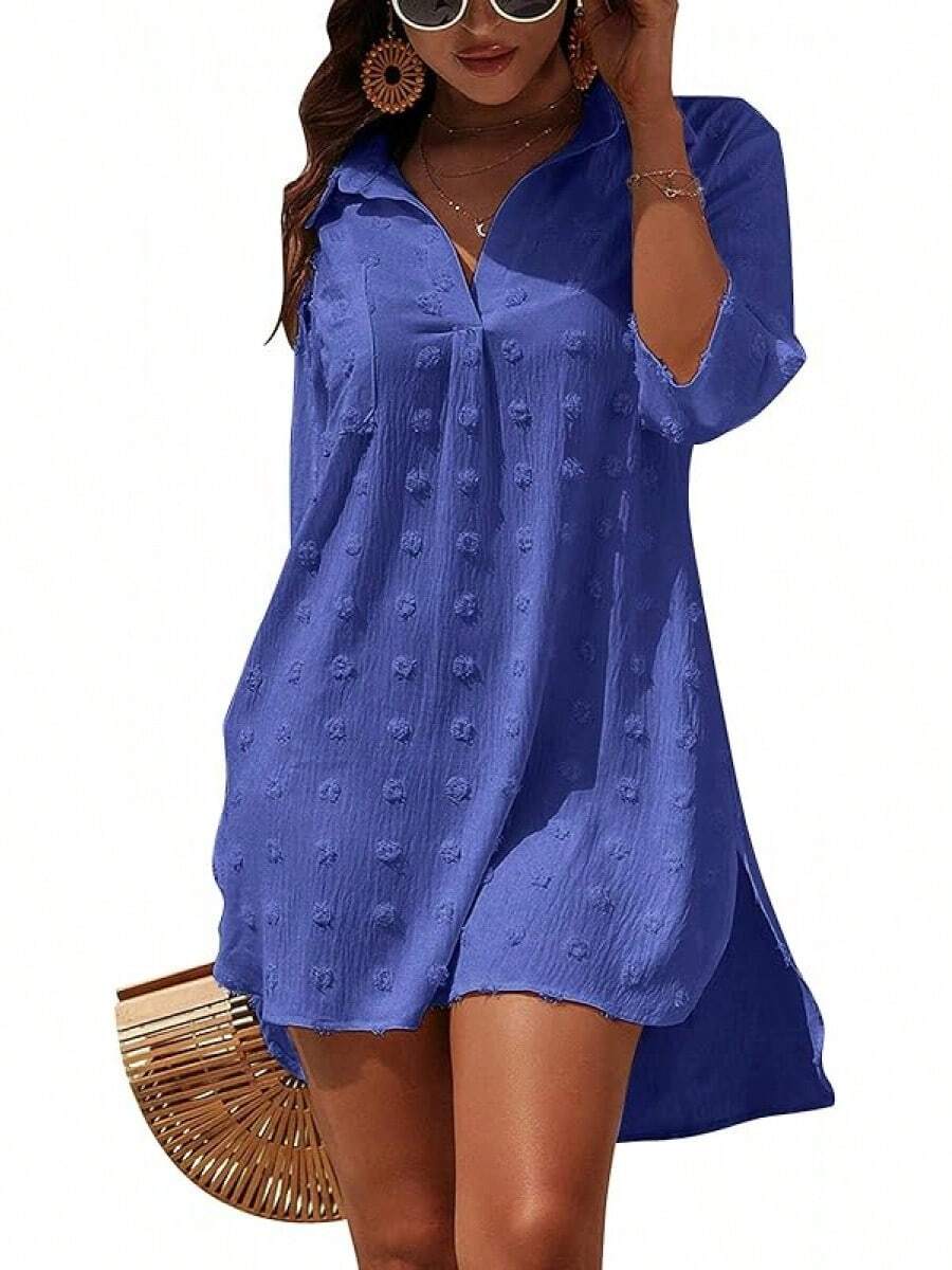 Women's Swimsuit Cover - Ups White Chiffon Bikini Swimwear Beach Dress Outfits Summer 6HQS - 寶石藍 - 查看 1