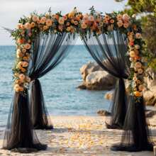 1 pieza Panel de material de malla transparente negra, 315 x 29.5 pulgadas - Perfecto para decoración de bodas y fiestas grandes, mezcla de poliéster de uso múltiple