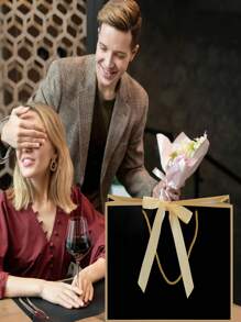 10pcs/20pcs/Black Gift Bags With Carrying Handles, 11 Inch Medium Gift Bags, Suitable For Birthday Party, Girlfriends Party Gift Wrapping Or Wedding Gender Reveal Valentine's Day Use. - Black - View 4