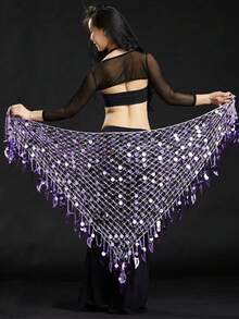 1 件女士舞蹈训练腰带闪光硬币腰带钩针编织网眼亮片阿根廷三角披肩肚皮舞臀部围巾 - 彩色 - 查看 13