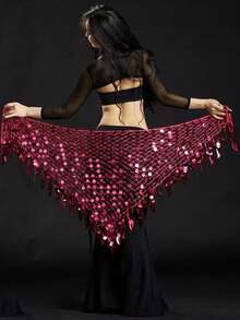 1 件女士舞蹈训练腰带闪光硬币腰带钩针编织网眼亮片阿根廷三角披肩肚皮舞臀部围巾 - 彩色 - 查看 17