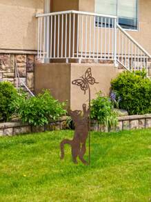1 pieza Estaca de metal oxidado con forma de gato para el jardín, decoración de gato de metal envejecido para exteriores, ornamento para el patio o el césped para amantes de los gatos