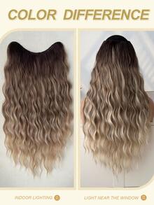 夹式接发 V 型渐变色 24 英寸长水波纹耐热纤维合成假发 适合女士女孩派对日常使用 - 漸變金色 - 查看 7