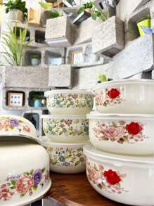 3pcs Enamel Baking & Serving Set, Multi-Functional Sealed Food Storage Containers, Provide 12/14/16 Capacity Storage Containers For Fruits And Vegetables, With Lids, For Fresh Produce, Portable Lunch Box, Freezer , Dishwasher Lunch Box, Patterned Design Fashionable Enamel Bowls With Lids, Soup Bowl, Salad Bowl, Enamel Fridge Container Microwave , Ideal For Home Kitchen, Office, School Lunch, Outdoor Camping Picnic.