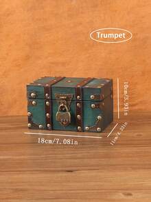 1 件大号复古绿色木制珠宝盒，欧式方形木盒储物盒道具带锁，工艺装饰