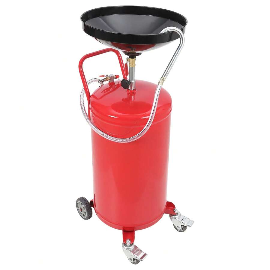 Portable Oil Drain Container, 20 Gallon Used Oil Drain Tank, Air Operated Drain Container For Oil Change, Portable Fluid Drain Disposal With Adjustable Height, Heavy-Duty Construction With Wheels - Red - View 1