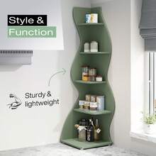 Tribesigns Corner Shelf, Rustic 5-Tier Wall Corner Bookshelf, Stylish Corner Small Bookcase Storage Rack Plant Stand With Unique Shape For Living Room, Home Office - Green - View 5