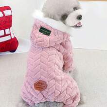 宠物服装，狗狗服饰，猫咪四足动物服装，英伦风四足动物双层抓绒服装，小动物服装，狗狗运动服，动物服装，流行欧美新款秋冬休闲牵引带帽宠物服装 - 黃色 - 查看 13