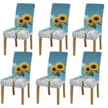 1pc/2pcs/4pcs/6pcs Creative Multi-Color Sunflower Print Home Decorative Chair Cover, Full Coverage High Stretch Slipcover, Dirt-Resistant And Anti-Fouling Chair Protector For Home, Seasonal Decor