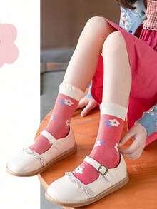 5 Pairs Of Girls' Soft Mid-Calf Socks With Strawberry Pattern, Suitable For Spring, Summer, Autumn, And Winter - Multicolor - View 6
