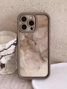 1pc Marble Pattern Design Camera Lens Protection Shock-Proof Coffee Brown Phone Case, Compatible With Apple 11 Pro Max/12 Pro Max/13 Pro Max/14 Pro Max/15 Pro Max/16 Plus/16 Pro Max