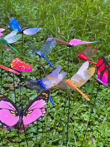 10pcs Realistic Butterfly & Dragonfly Garden Decor - Outdoor Artificial Insect Stakes For Flower Pots, Lawn, Yard - Rust-Proof PVC Plastic Ornaments - Multicolor - View 4