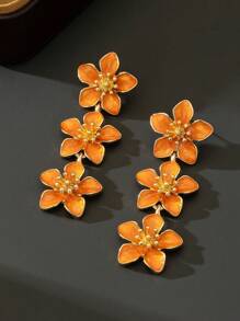 1 par de pendientes con colgante de 5 pétalos con flores estilo tropical recubiertos de epoxi para mujeres