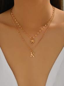 1 套 2 件空心 26 个英文字母贝壳吊坠项链和毛衣链，时尚创意贝壳 26 个英文字母吊坠项链，适合女性日常、派对和度假佩戴 - 金色-海螺 - 查看 8