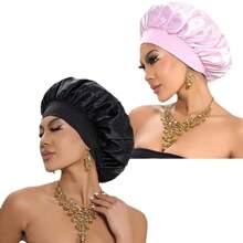 Nightcap Women Curly Hair Pink Satin Hat Silk Hat Sleeping Hair Cap Adjustable Hat Nightcap