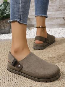 2025年夏季新款时尚女士一脚蹬拖鞋，可调节绑带设计，厚底舒适，适合日常休闲穿着，有加大码可选 - 棕色 - 查看 3