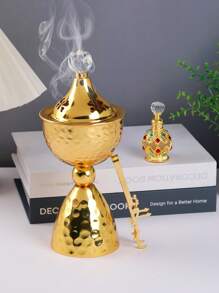 1 pieza/set Un quemador de incienso de hierro forjado simple y elegante. Con tapa, quemador de aromaterapia, decoraciones, quemador de incienso, quemador de incienso, perfume para el hogar, decoración del hogar. Es adecuado para la decoración del hogar, dormitorios, salas de estar (como centros de mesa), oficinas, lugares de yoga y fiestas para crear una atmósfera elegante. También se puede usar para la decoración de templos.