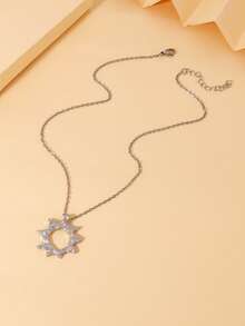 Boho Style Chunky Silver Sun Pendant Necklace, Eye-Catching Large Pendant Jewelry, Essential For Women - Silver - View 3