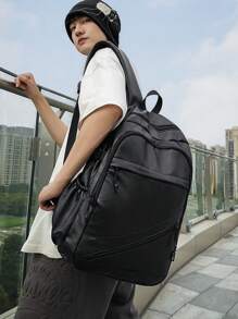 New Versatile PU Backpack With Large Capacity, Waterproof, Suitable For High School, College Students, Outdoor Cycling, Commute, Fashion & Minimalist Design