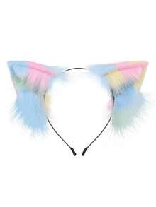 Plush Cat Ears Headband And Cat Tail Multicolor Costume Set, Cosplay Accessories For Stage, Party Decoration Halloween - A - 查看 14
