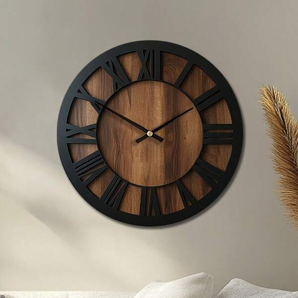 Decorative Wooden Round Wall Clock Artistic Silent Clock Battery Operated Decor For Home 14 16 18 Inch Vintage Wooden Clock Home Decor For Kitchen, Living Room, Bedroom, Office Back To School Room Decor School Supplies