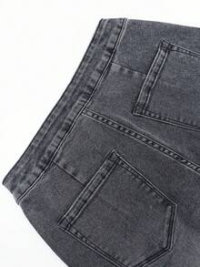 Elegant Flared Jeans For Women With Raw Edge Design, Suitable For Back To School And Everyday Wear, Autumn/Winter - Dark Grey - View 4