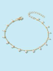 1pc Gold Color Pearl Beaded Anklet, Hand-Made Adjustable Chain Length, Women's Beach Foot Jewelry