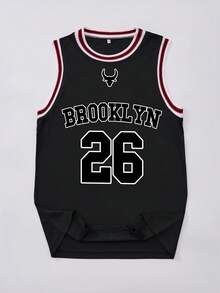 Men's Fashion Brooklyn Graphic Basketball Number 26 Splicing Round Neck Sleeveless Casual Basketball Jersey, Minimalist Style, Suitable For Spring And Summer