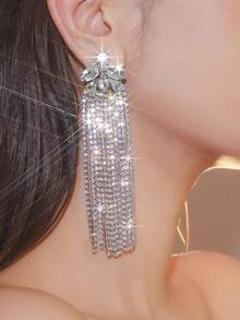 1 Pair High-End Multi-Layer Crystal Rhinestone Long Tassel Earrings, Fashionable Rhinestone Stud Earrings, Party Dress, Daily Versatile, Wedding Dress Earrings - Crystal Rhinestone Tassel Earrings - View 6