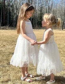 2025Toddler Girls Tulle Dress Rainbow Tutu Birthday Princess Dresses Formal Photo Shoot Outfit Summer Clothes 2-6T'Sprout Style' - 白色 - 心型薄紗 - 查看 6