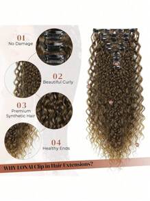 棕色合成假发卷发夹接发，双层发帘全头耐热纤维合成卷发接发 9 件套