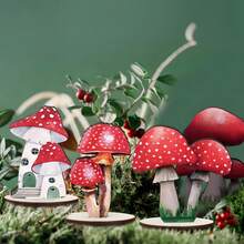 8 pièces Décorations de fête en bois en forme de champignon, décoration de fée de la forêt, idéal pour l'anniversaire de camping en forêt - Multicolore 3 - Voir 3