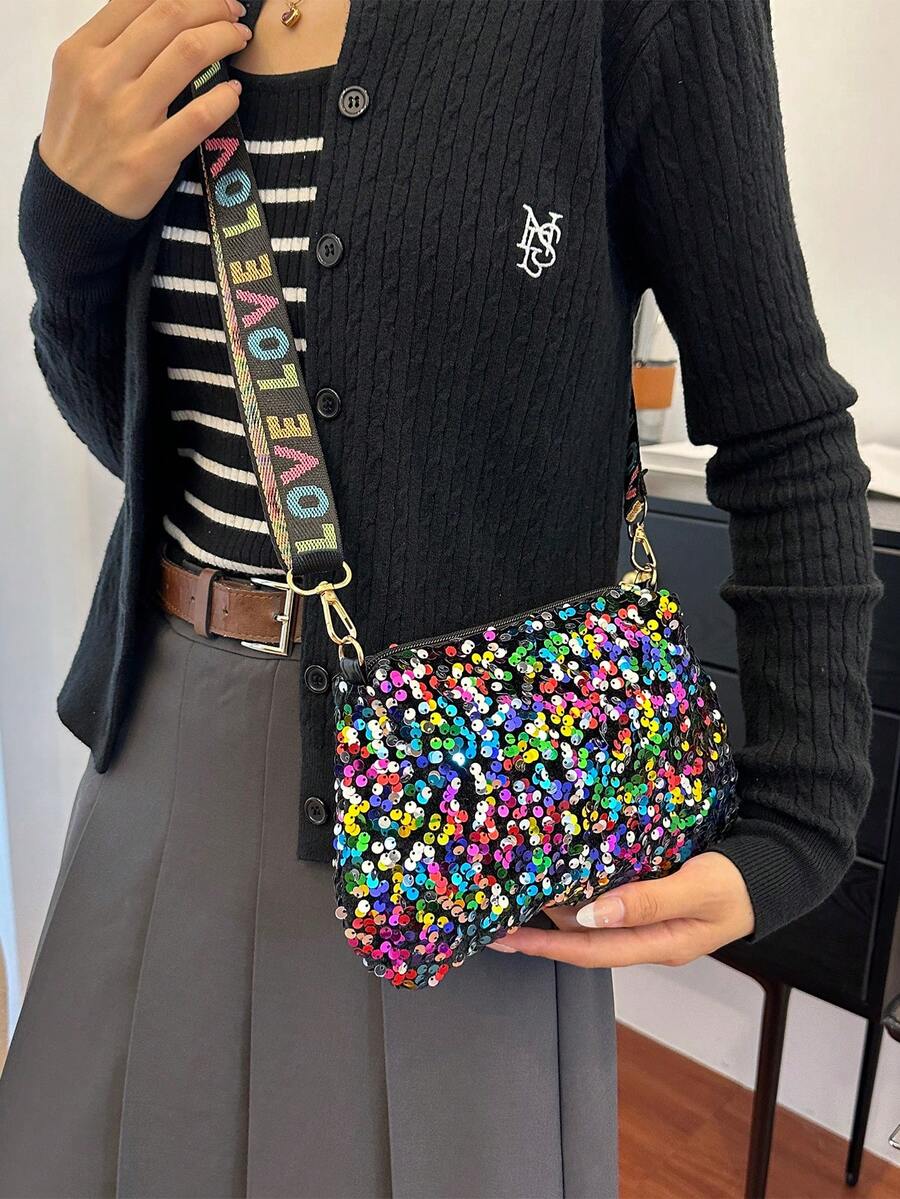 时尚彩色亮片单肩包